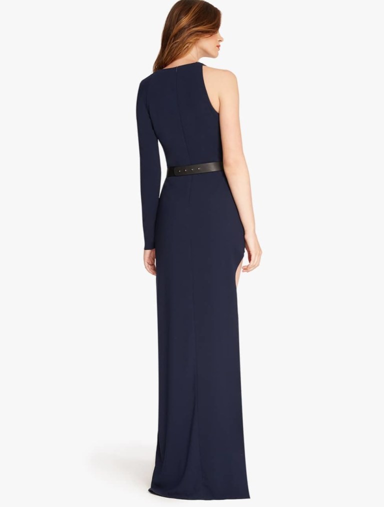 halston-heritage-asymmetrical-sleeve-gown-with-hardware-detail-back-view
