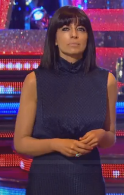 Claudia Winkleman blue houndstooth dress Strictly Come Dancing 2016