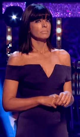 Claudia Winkleman navy off the shoulder jumpsuit Strictly Come Dancing