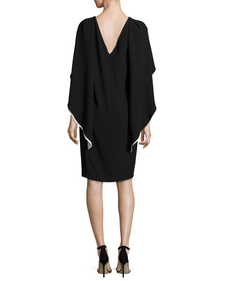 escada-two-tone-capelet-shift-dress-back-view