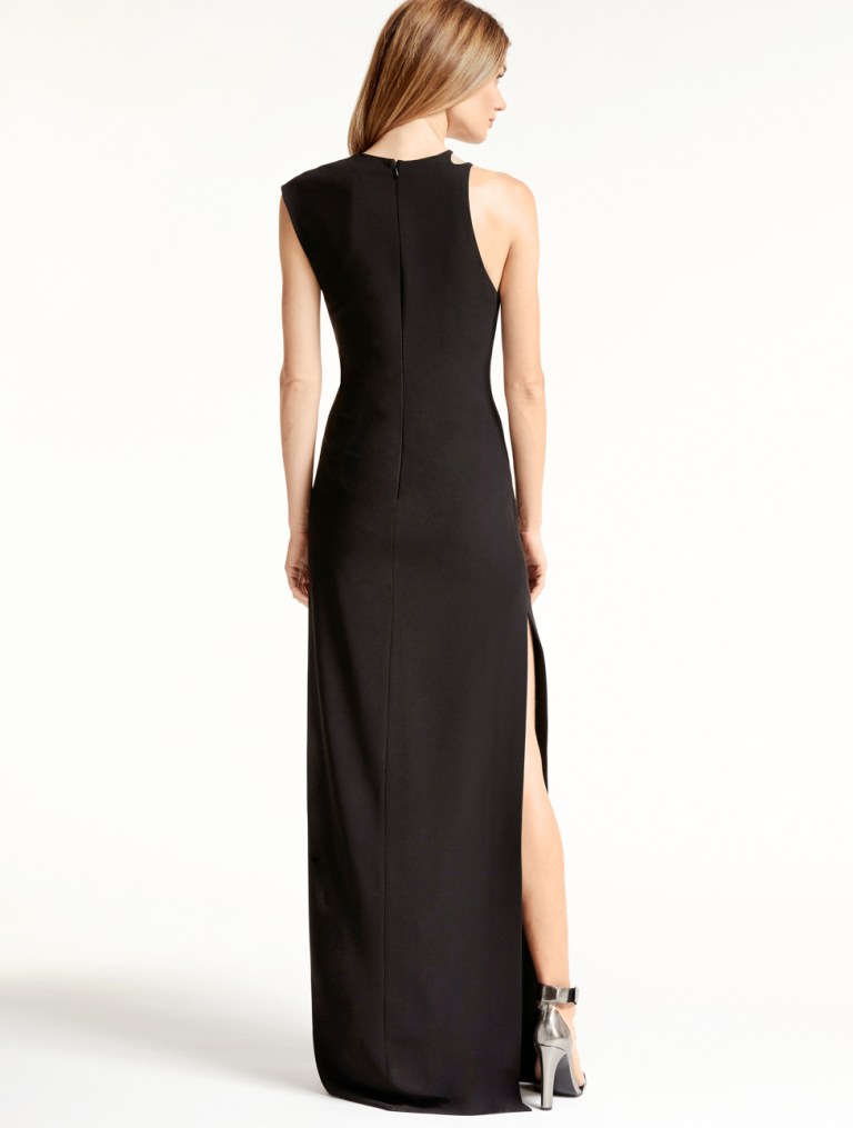 halston-black-asymmetric-crepe-gown-with-metal-clasp-back-view