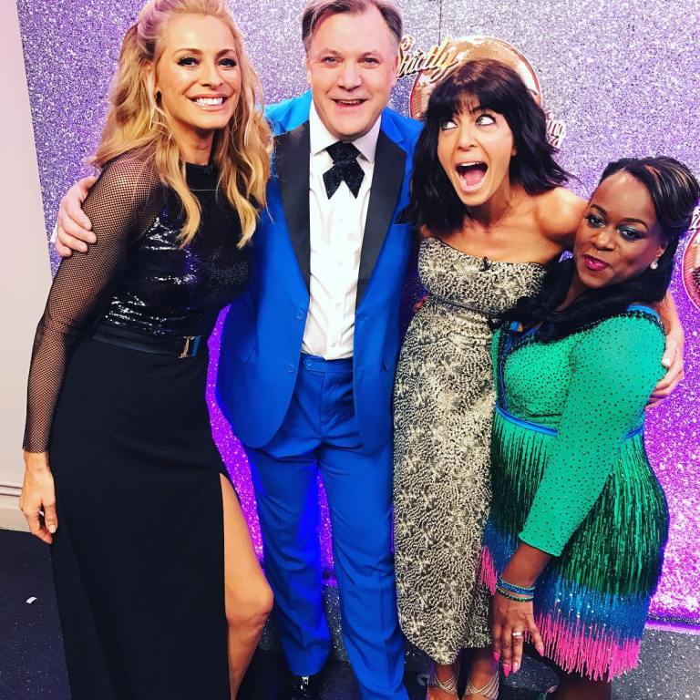 Claudia Winkleman gold dress Strictly