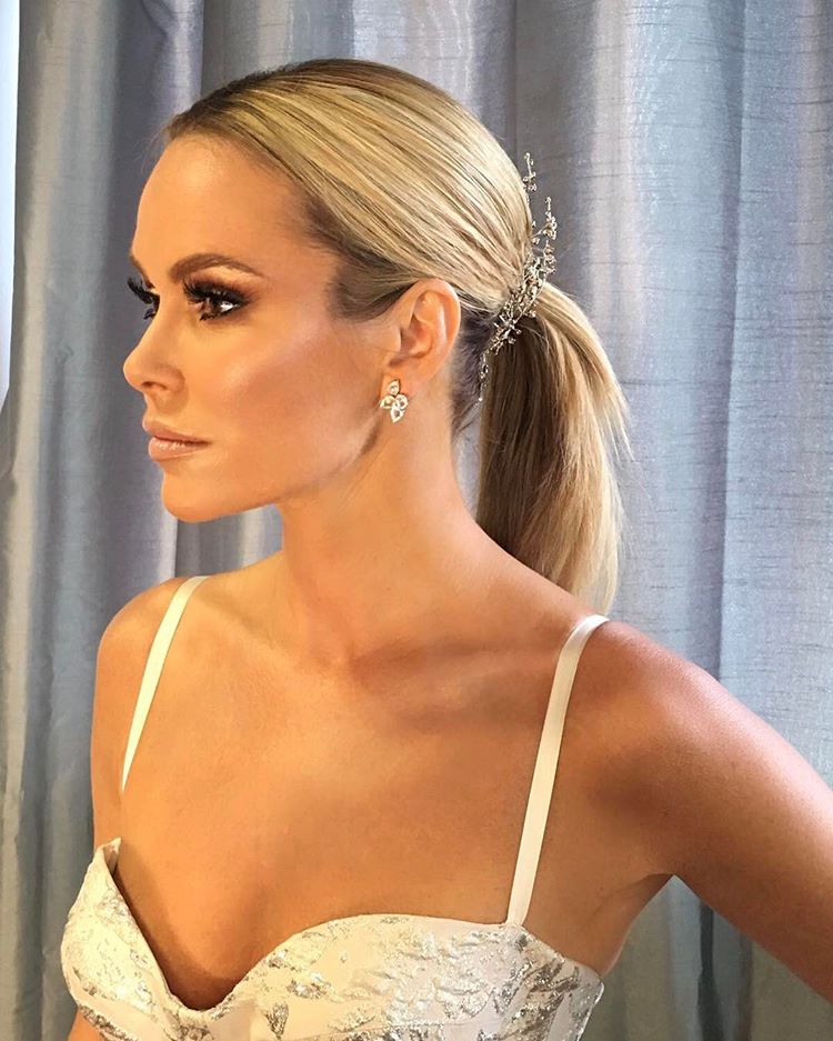 Amanda holden cream and gold gown BGT Final June 2017 close up