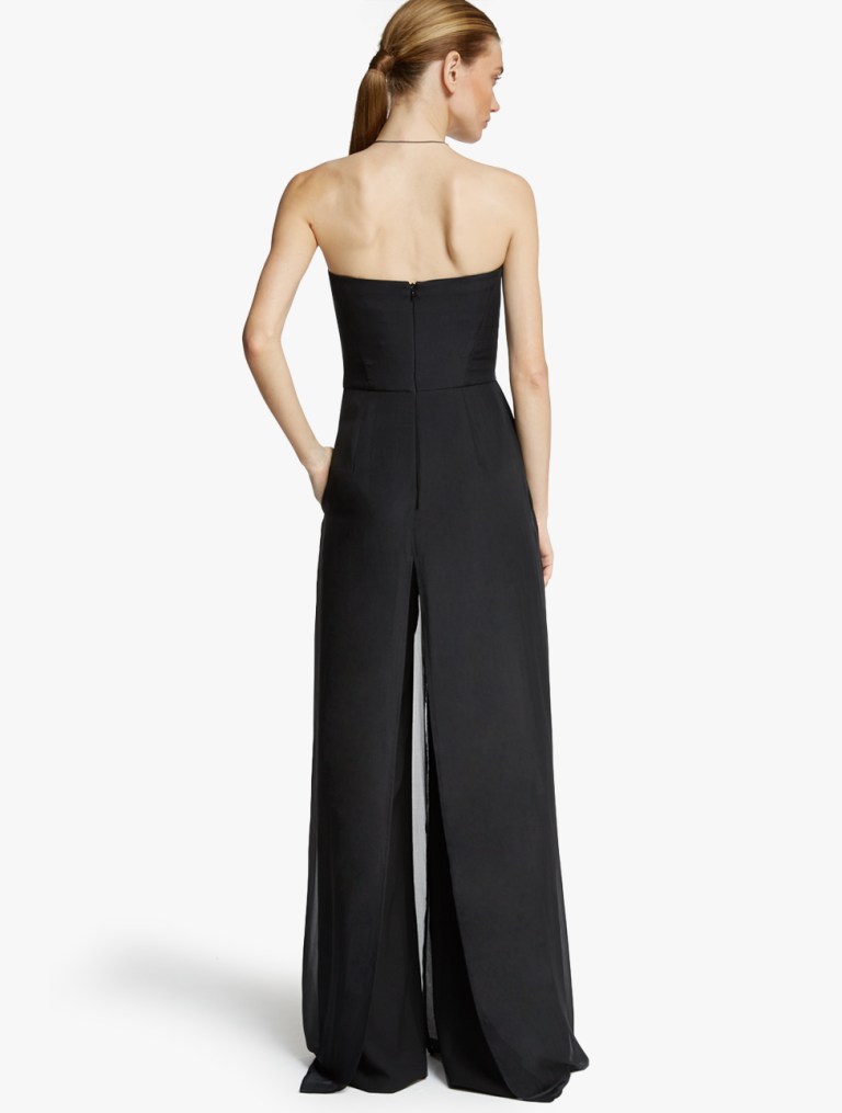 Halston Heritage Chiffon Overlay Strapless Jumpsuit back view