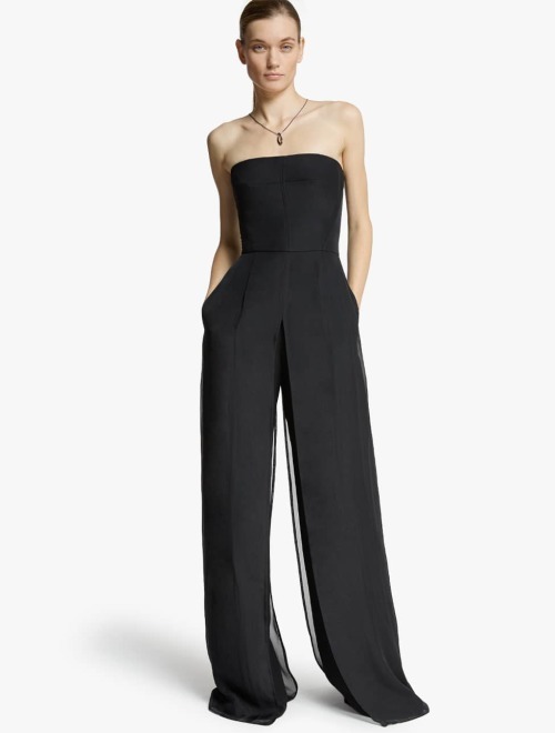 Halston Heritage Chiffon Overlay Strapless Jumpsuit