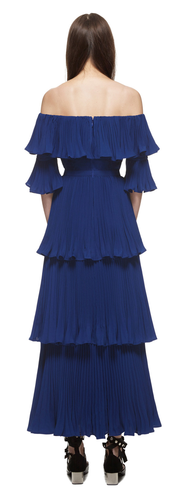 Self Portrait Flounced Off Shoulder Dress back view