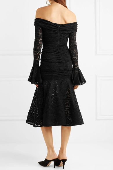 Caroline Constas Leda off-the-shoulder ruched stretch-lace midi dress beack view