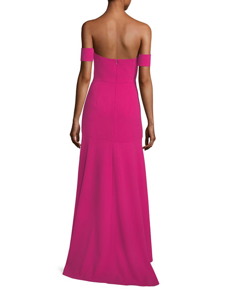 Aiden Mattox Off the Shoulder Crepe High-Low Gown back view