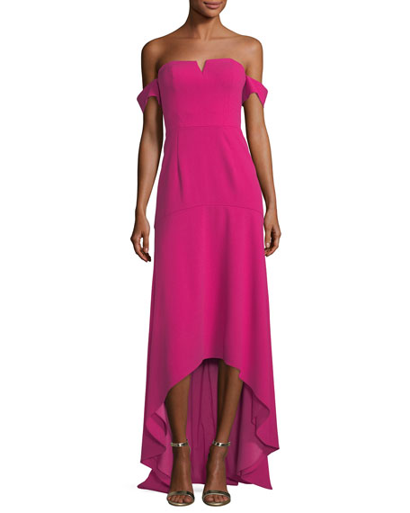 Aiden Mattox Off the Shoulder Crepe High-Low Gown