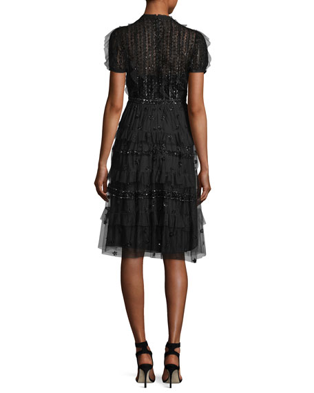 Needle &amp; Thread Jet Frill Embellished Tulle Midi Cocktail Dress back view