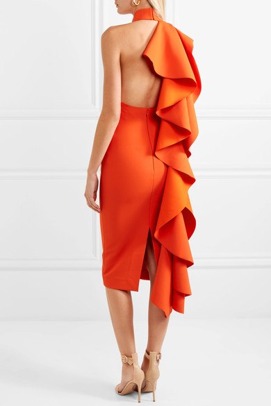 Solace London Ruffled Crepe Midi Dress back view