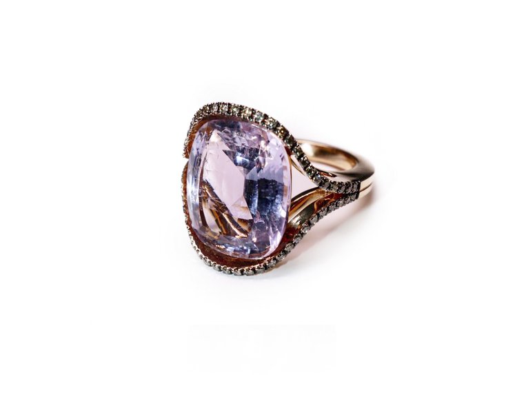 18ct White gold amethyst &amp; Cognac Diamond Cocktail Ring