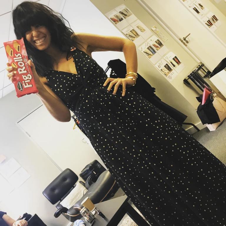 Claudia Winkleman black star foil maxi dress chiffon Strictly Come Dancing photo Sinead McKeefry
