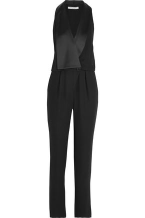 Halston Heritage Black Satin-trimmed Tuxedo Jumpsuit