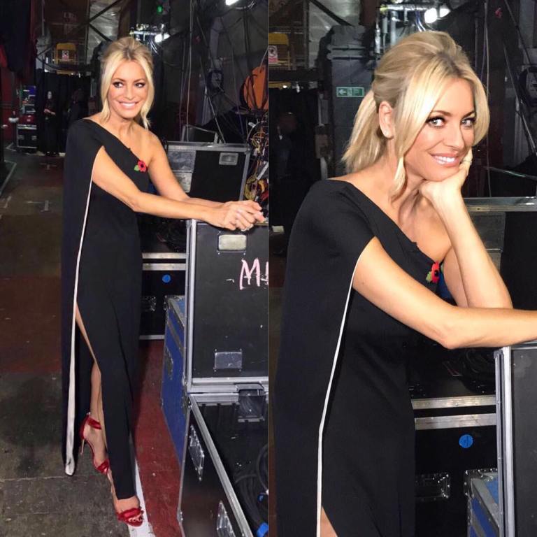 Tess Daly Strictly dress black one shoulder cape gown Strictly Come Dancing 2017