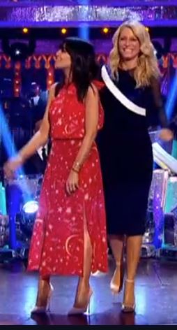 Claudia Winkleman red halter constellation dress Strictly Come Dancing December 2017