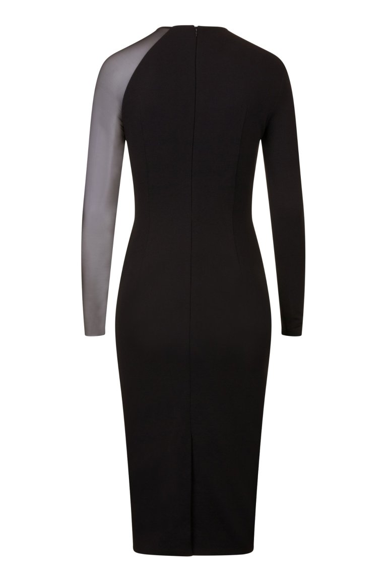 Hasan Hejazi Black asymmetric midi dress back view
