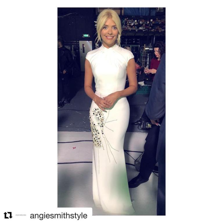 Holly willoughby Dancing on Ice 2018 white gown with embroidery