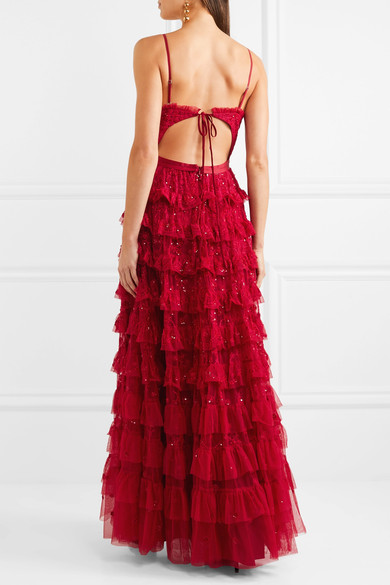 Needle &amp; Thread - Marie Tiered Embellished Tulle Gown back view