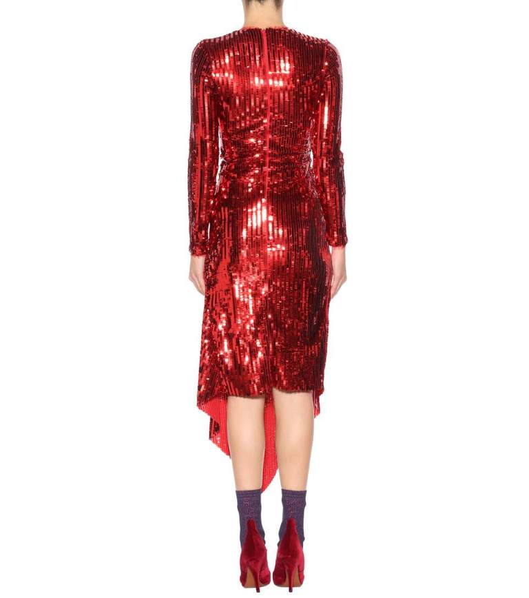 Preen by Thornton Bregazzi Clarissa Asymmetric Sequined Mesh Midi Dress back view