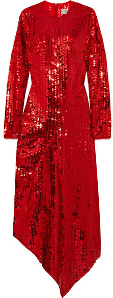 Preen by Thornton Bregazzi Clarissa Asymmetric Sequined Mesh Midi Dress