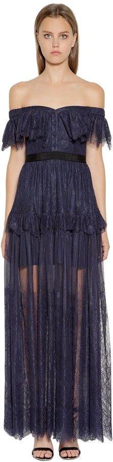 Self-Portrait Off The Shoulder Fine Lace Long Dress