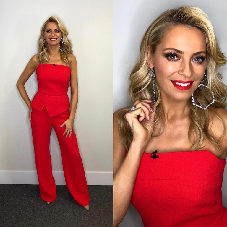 Tess Daly red strapless jumpsuit Strictly come Dancing Final 2017 photo Jamrs Yardley