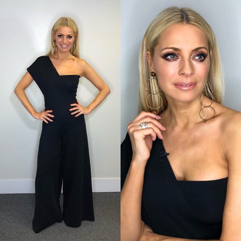 Tess Daly strictly come Dancing black asymmetric jumpsuit December 2017