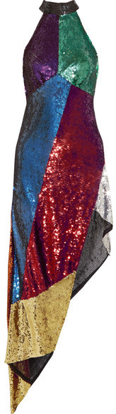 Attico Alice Asymmetric Sequined Tulle Midi Dress