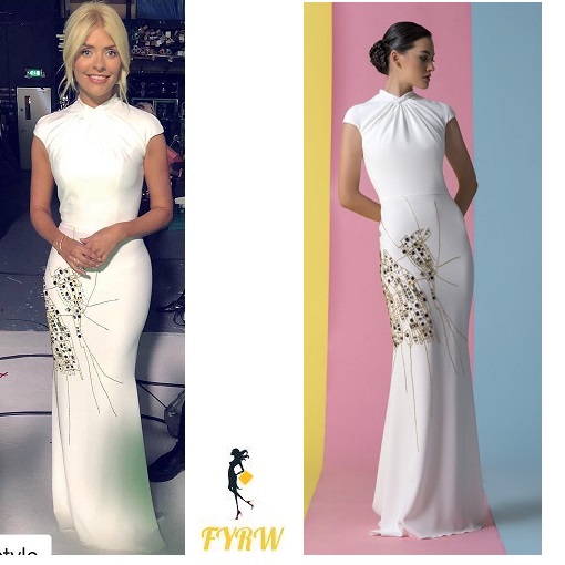Holly willoughby outfit Dancing on Ice 2018 white gown with embroidery
