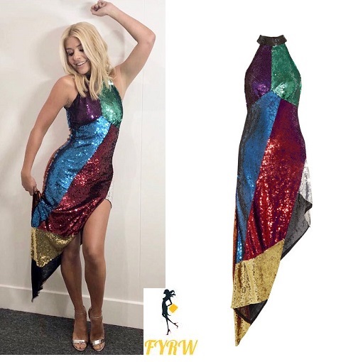 Holly Willoughby outfit rainbow sequin dress Dancing on Ice January 2018