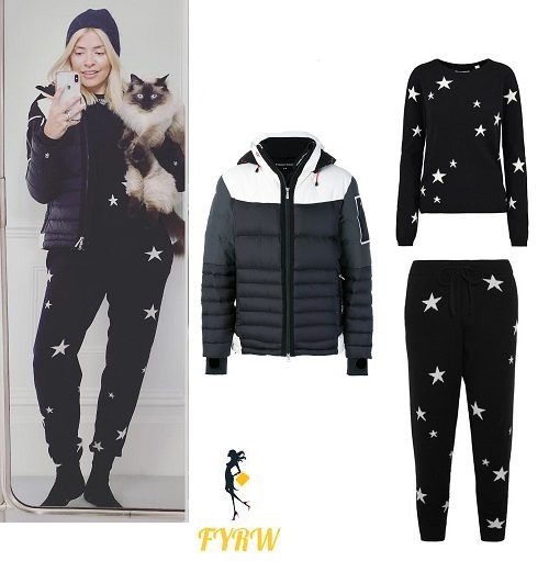 Holly Willoughby outfit stars trousers padded jacket Dancing on Ice rehearsals 7 January 2018