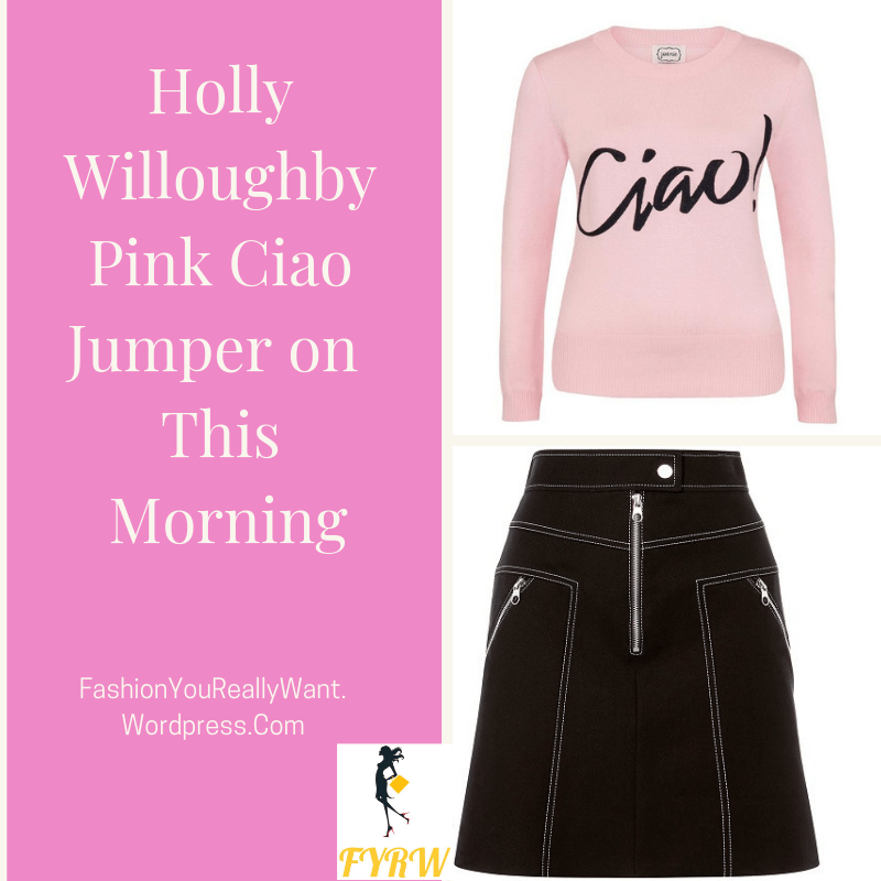 Holly Willoughby outfits pink Ciao jumper black zip mini skirt This morning January 2018