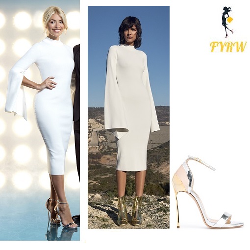 Holly Willoughby outfit split sleeve white dress Dancing on Ice 2018