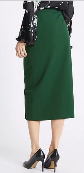 Marks and Spencer Collection Side Snap Boxy Pencil Midi Skirt back view green