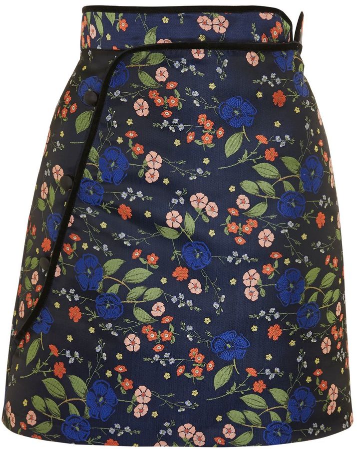 Topshop Floral Satin Jacquard Mini Skirt