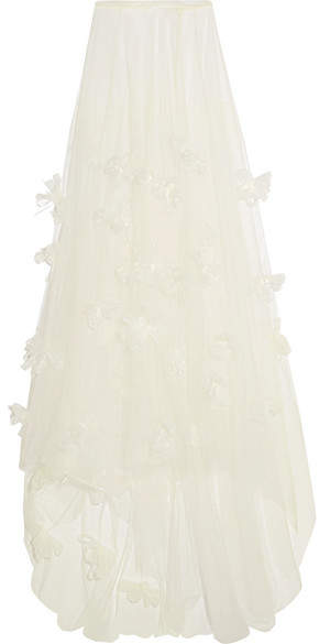 Halfpenny London - Ozzie Organza And Feather-appliquéd Silk-blend Tulle Maxi Skirt - White
