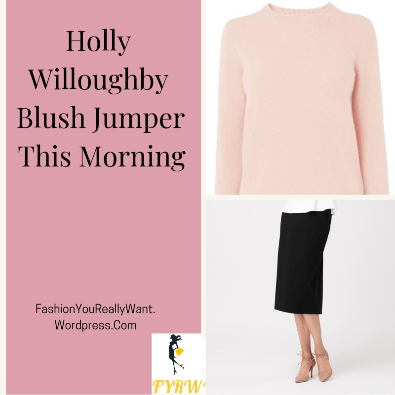 Holly Willoughby This Morning outfit pink jumper black pencil skirt pink court shoes February 2018