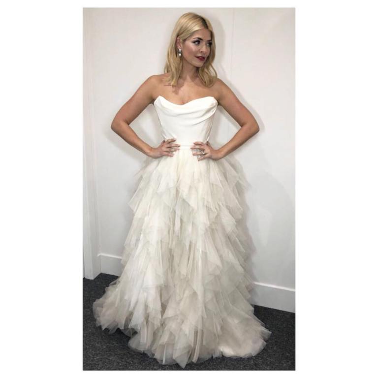 Holly willoughby Dancing on Ice dress white bustier and tulle skirt February 2018