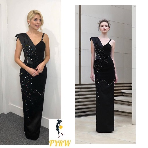Holly Willoughby Dancing on Ice outfit black jewelled gown February 2018