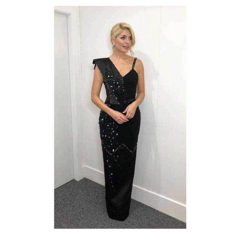 Holly Willoughby Dancing on Ice outfit black jewelled gown February 2018