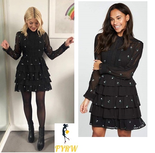 Holly Willoughby outfit This Morning black ruffle dress february 2018