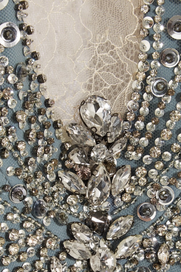 Jenny Packham Beaded-Bodice Illusion Gown close up