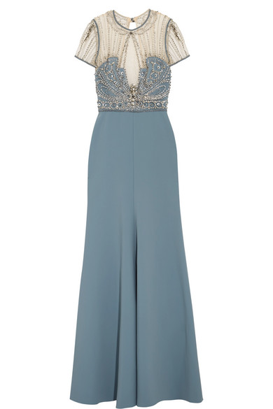 Jenny Packham Beaded-Bodice Illusion Gown