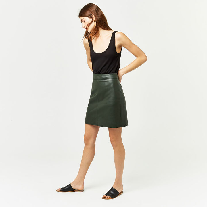 Warehouse Faux Leather A-line Mini Skirt khaki