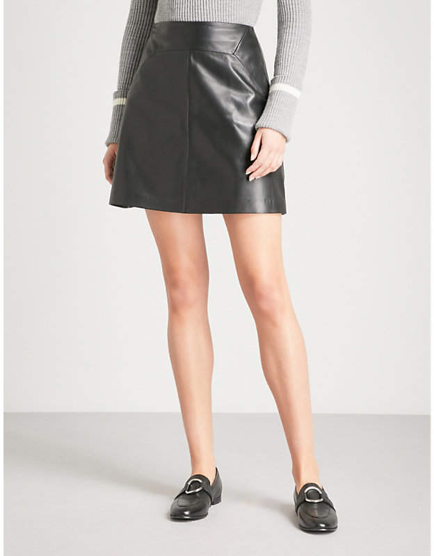 Whistles A-line leather mini skirt