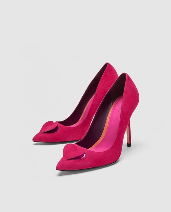 Zara High Heel Leather Court Shoes With Heart Detail