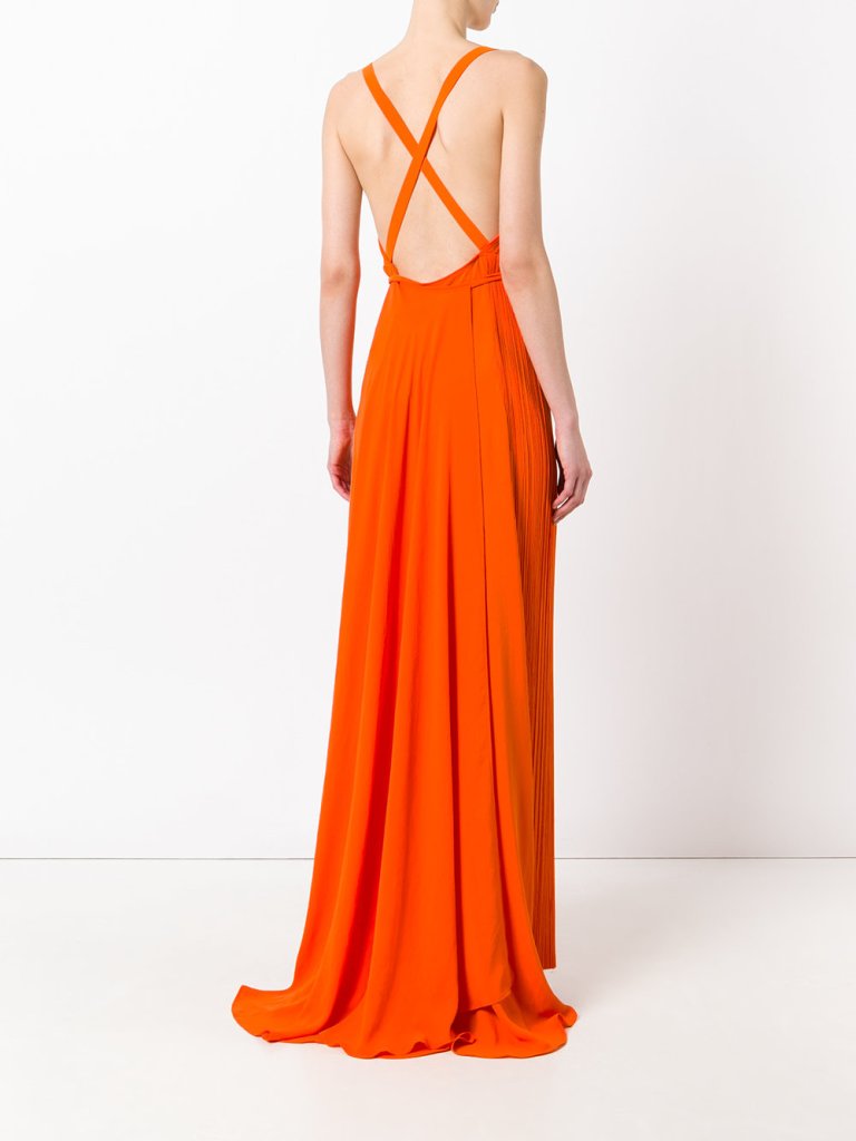 Haider Ackermann Pallas Orange Pleated Plunge Neck Gown back view
