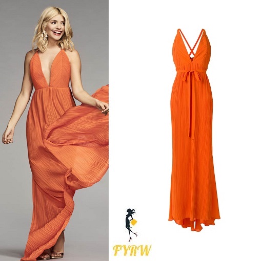 Holly willoughby plunge orange pleated gown Diet coke 2018