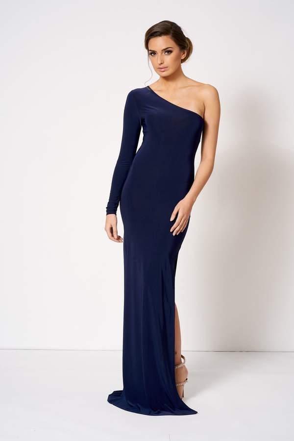 Topshop Navy Slinky One Shoulder Dress